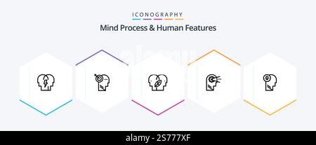 Mind Process And Human Features 25 Line icon pack including mind. eco mind. focus. eco. human Stock Vector