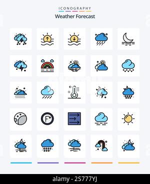 Creative Weather 25 Line FIlled icon pack  Such As fog. weather. shine. rain. weather Stock Vector