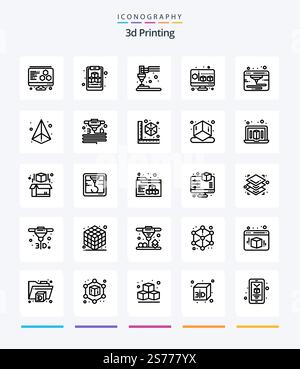 Creative 3d Printing 25 OutLine icon pack  Such As 3d. webd. plastic. internet. gadget Stock Vector