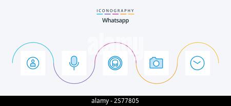 Whatsapp Blue 5 Icon Pack Including watch. basic. earphone. photo. camera Stock Vector