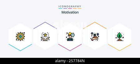 Motivation 25 FilledLine icon pack including pot. growth. employee. hand. business startup Stock Vector