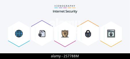Internet Security 25 FilledLine icon pack including internet. locked. internet. lock. shield Stock Vector