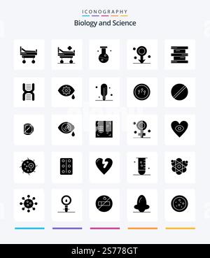 Creative Biology 25 Glyph Solid Black icon pack  Such As dna. hazardous. biology. chemistry. biochemistry Stock Vector