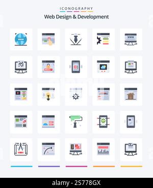 Creative Web Design And Development 25 Flat icon pack  Such As board. advert. artwork. web. design Stock Vector