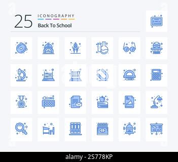 Back To School 25 Blue Color icon pack including school. education. school. glasses. flask Stock Vector