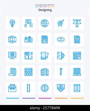 Creative Designing 25 Blue icon pack  Such As image. tool. internet. graphic. goal Stock Vector