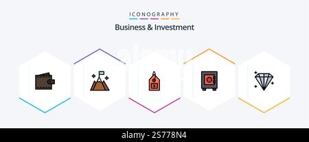 Business And Investment 25 FilledLine icon pack including jewel. user. interface. lock. interface Stock Vector