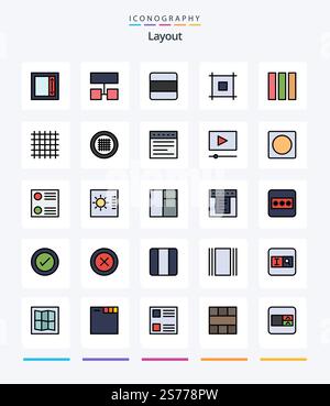Creative Layout 25 Line FIlled icon pack  Such As layout. web design. stack. layout. web Stock Vector