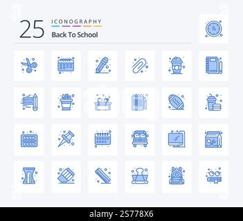 Back To School 25 Blue Color icon pack including back to school. juice. student. drink. education Stock Vector