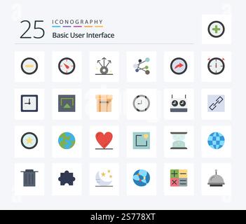 Basic 25 Flat Color icon pack including air. date. share. clock. stopwatch Stock Vector