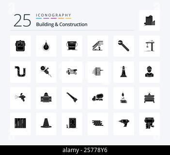 Building And Construction 25 Solid Glyph icon pack including stage. upstairs. tips. stairs. wash Stock Vector