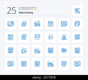 Web Hosting 25 Blue Color icon pack including support. repair. database. web. comment Stock Vector