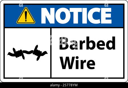 Notice Sign Barbed Wire On White Background Stock Vector