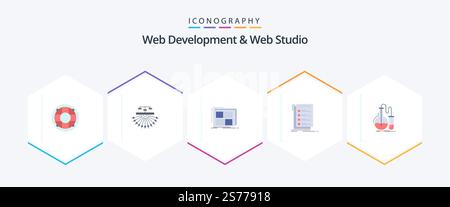 Web Development And Web Studio 25 Flat icon pack including checklist. structure. text. frame Stock Vector