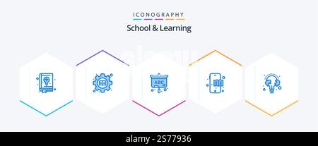 School And Learning 25 Blue icon pack including bulb. line. projector. learn. education book Stock Vector