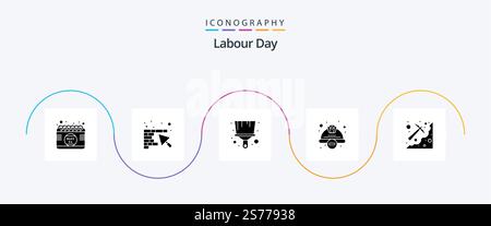 Labour Day Glyph 5 Icon Pack Including digging. worker hat. brush. safety. construction Stock Vector