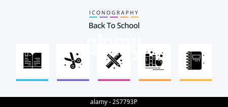 Back To School Glyph 5 Icon Pack Including back to school. library. back to school. education. back to school. Creative Icons Design Stock Vector