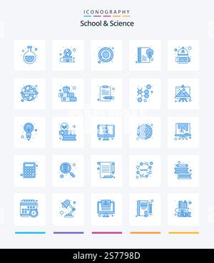 Creative School And Science 25 Blue icon pack  Such As school. writing. astronomy. idea. content Stock Vector