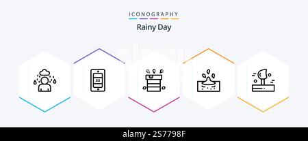Rainy 25 Line icon pack including wind. blowing. miscellaneous. water. rain Stock Vector