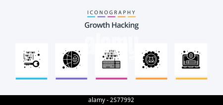 Hacking Glyph 5 Icon Pack Including settings. error. settings. defect. scripting. Creative Icons Design Stock Vector