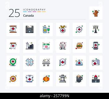 Canada 25 Line Filled icon pack including leaf. canada leaf. alcohol. medal. award Stock Vector