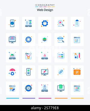 Creative Web Design 25 Flat icon pack  Such As checkmark. search. web design. scan. programming Stock Vector