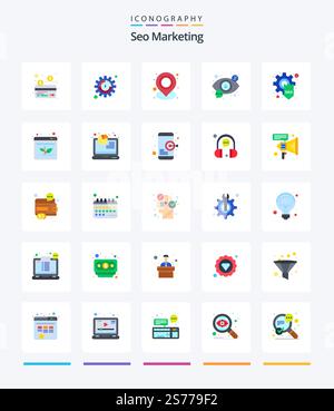 Creative Seo Marketing 25 Flat icon pack  Such As optimization. vision. map. view. search Stock Vector