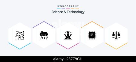 Science And Technology 25 Glyph icon pack including cpu. chip. online backup. technology. molecule Stock Vector