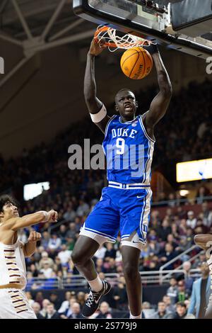 Duke center Khaman Maluach dunks over Louisville guard Chucky Hepburn ...