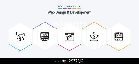 Web Design And Development 25 Line icon pack including artwork . design. billboard . page . web Stock Vector