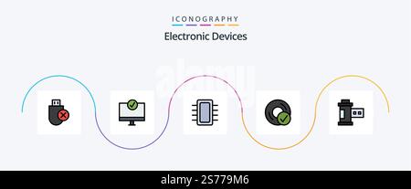 Devices Line Filled Flat 5 Icon Pack Including devices. computers. gadget. hardware. devices Stock Vector