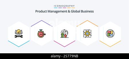 Product Managment And Global Business 25 FilledLine icon pack including flow. automation. release. workflow. performance Stock Vector