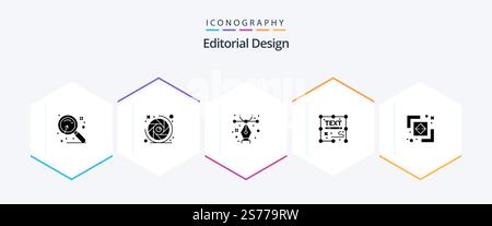 Editorial Design 25 Glyph icon pack including divide. write. design. page. creative Stock Vector