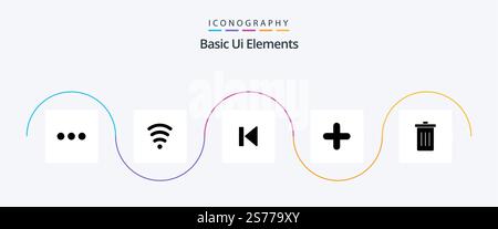 Basic Ui Elements Glyph 5 Icon Pack Including been. sign. beginning. plus. add Stock Vector