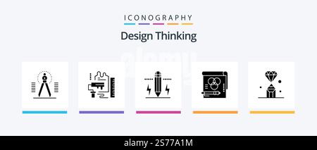 Design Thinking Glyph 5 Icon Pack Including rgb. color. brush. light. edit. Creative Icons Design Stock Vector