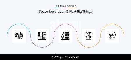 Space Exploration And Next Big Things Line 5 Icon Pack Including digital. cloth. fabrication. environment. building Stock Vector