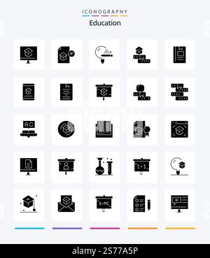 Creative Education 25 Glyph Solid Black icon pack  Such As knowledge. book. school. study. learning Stock Vector