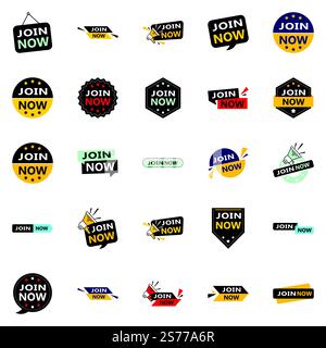 25 High quality Typographic Designs for a professional membership promotion Join Now Stock Vector