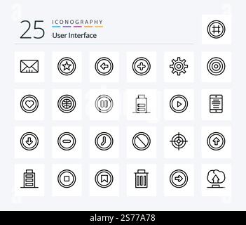 User Interface 25 Line icon pack including user. interface. user. gear. plus Stock Vector