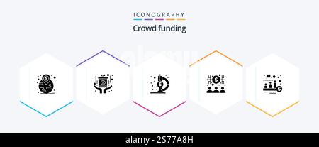 Crowdfunding 25 Glyph icon pack including management. fund. laboratory. money. capitalist Stock Vector
