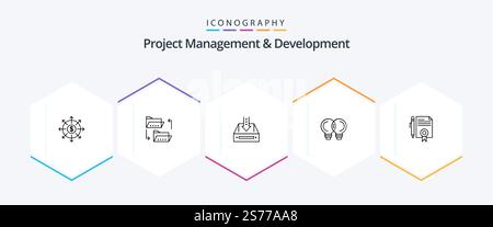 Project Management And Development 25 Line icon pack including innovation. sharing. project. document Stock Vector