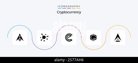 Cryptocurrency Glyph 5 Icon Pack Including coin . crypto . crypto currency. coin Stock Vector