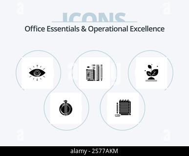 Office Essentials And Operational Exellence Glyph Icon Pack 5 Icon Design. pin. pen. eye. pencil. Stock Vector