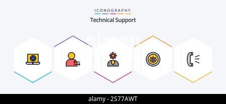 Technical Support 25 FilledLine icon pack including answer. support. call. service. support Stock Vector