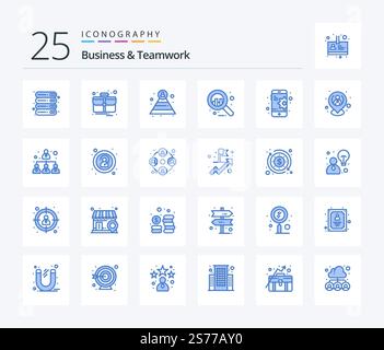 Business And Teamwork 25 Blue Color icon pack including employee. gear. career. configuration. business Stock Vector