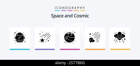 Space Glyph 5 Icon Pack Including . space. space. ship. space. Creative Icons Design Stock Vector