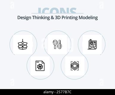 Design Thinking And D Printing Modeling Line Icon Pack 5 Icon Design. object. controller. search. setting. processingd Stock Vector