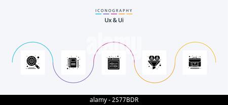 Ux And Ui Glyph 5 Icon Pack Including creator. article. ui sliders. user. funnel Stock Vector