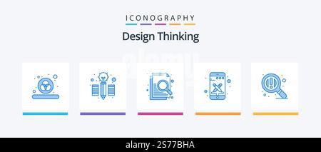 Design Thinking Blue 5 Icon Pack Including . zoom. search. search. tools. Creative Icons Design Stock Vector