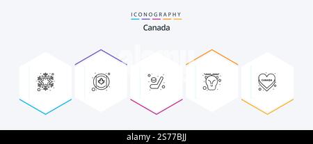 Canada 25 Line icon pack including flag. love. game. canada. animal Stock Vector